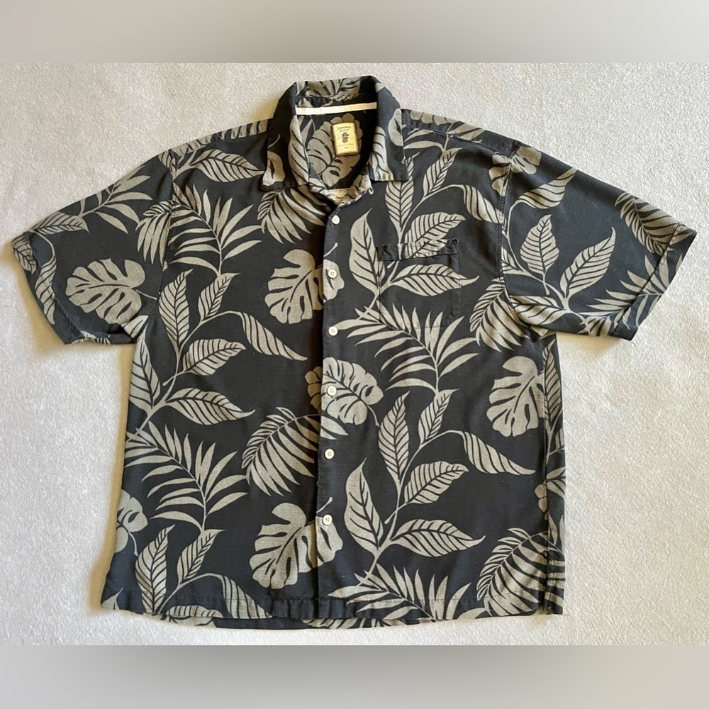 Jamaica Jaxx Men’s Silk Short Sleeve Shirt Black Tropical Leaf 2XL Hawaiian